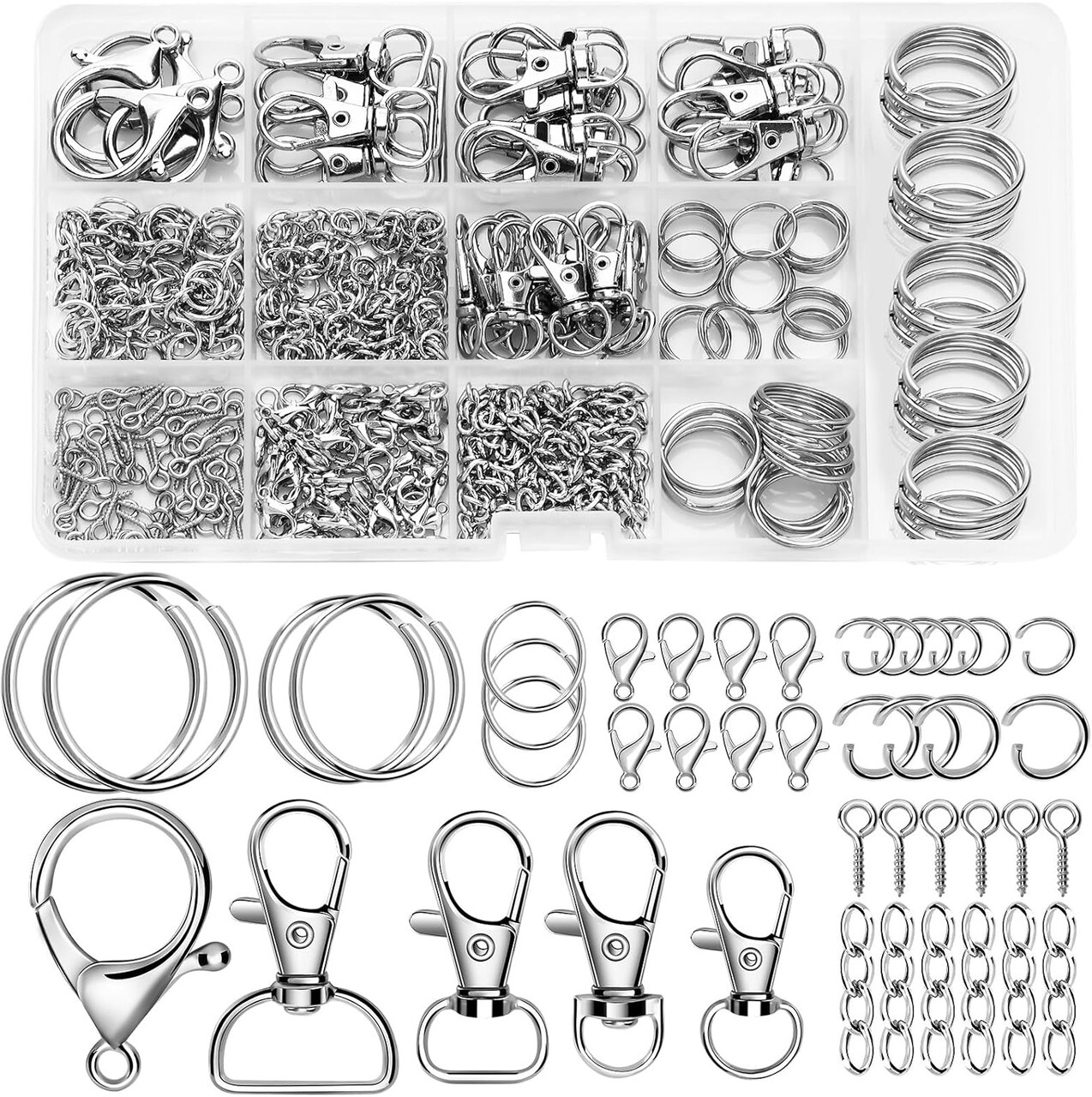 450-Piece Keychain Craft Kit – Includes Key Chain Clips, Lanyard Snap Hooks, Lobster Clasps, Key Rings, Jump Rings, and Screw Eye Pins for DIY Keychain Jewelry Making